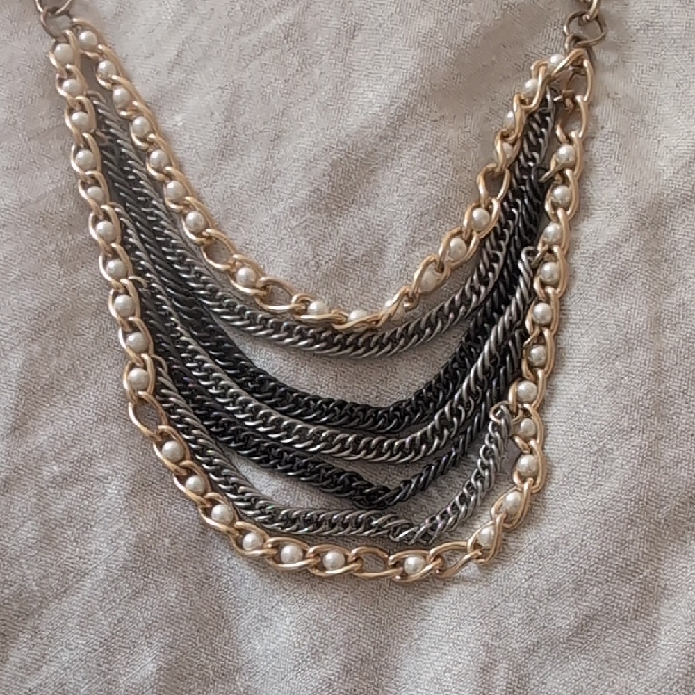 Elegant Gold and Silver & Pearl Layered Necklace